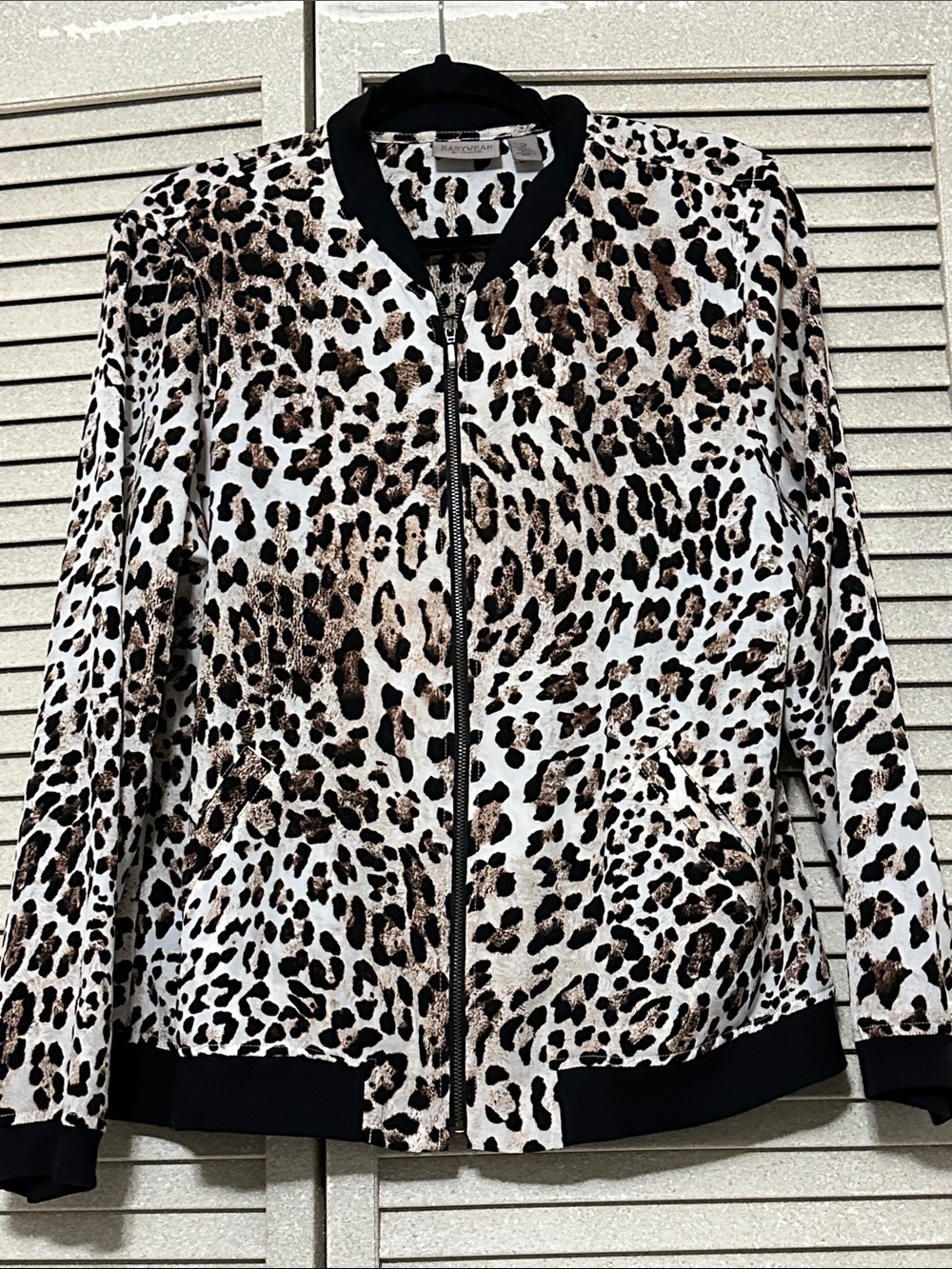 Chico's Easywear Leopard-Print Bomber Jacket with Black Trim